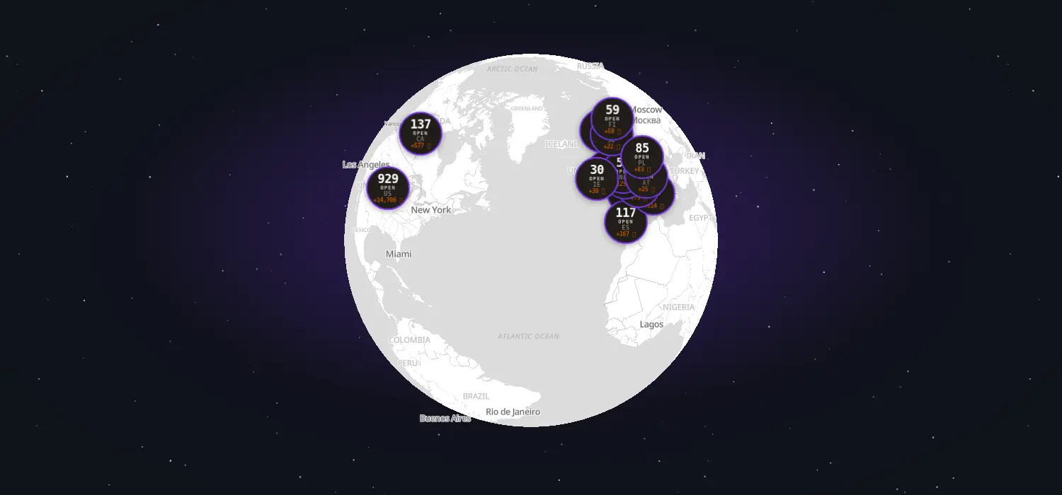 Globe with live counts of open AEC opportunities per country